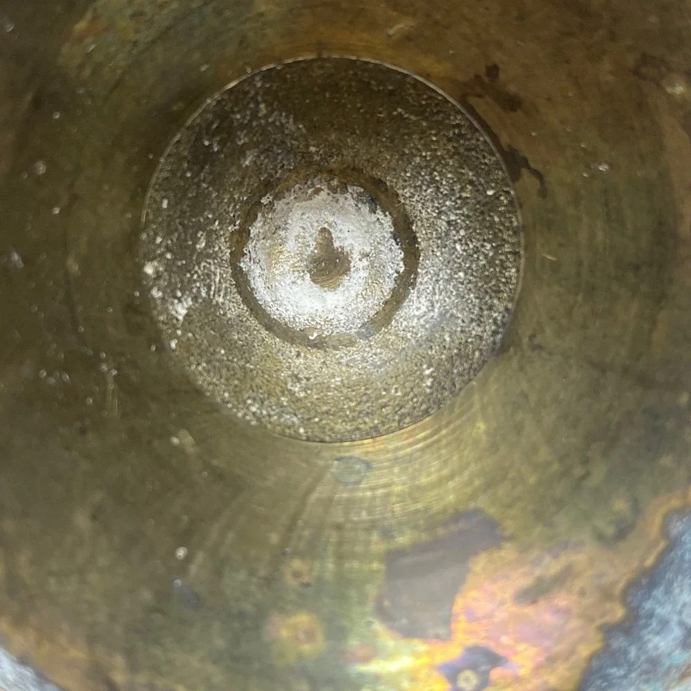 Vintage Brass Vase Etched Floral Design Ornate‎ Trumpet Neck Pedestal Base Decor
